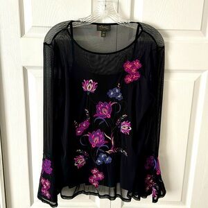Embroidered Sheer Tunic Top with Camisole Size Large.